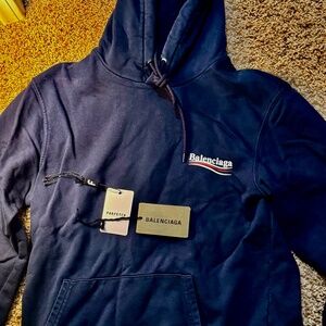 Authenticated Balenciaga 2018 Campaign Logo Navy Hoodie Pullover